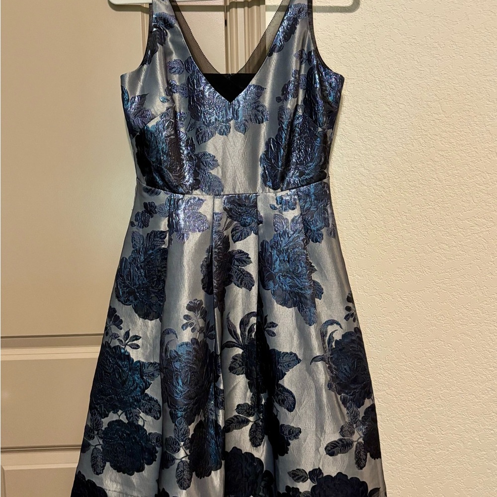 White House Black Market Blue Fit and Flare Cocktail Dress